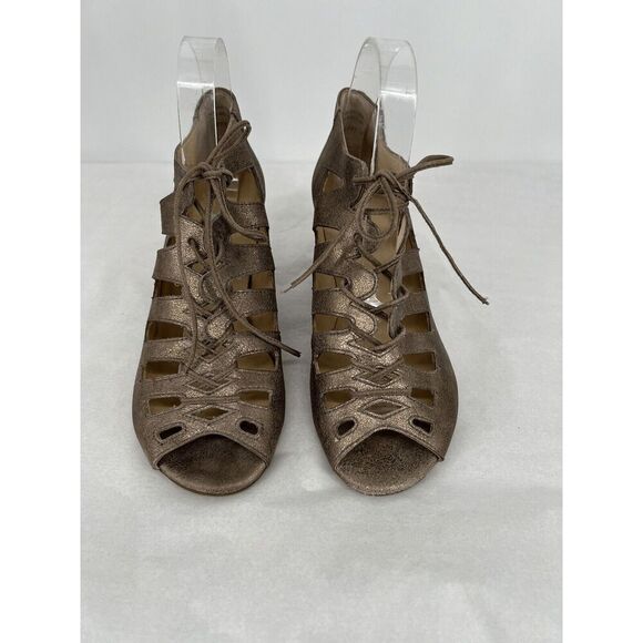 Paul Green Metallic Leather Peep Toe Prague Bootie Heels Size UK 6 US 8.5 - Picture 3 of 11